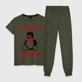 Женская пижама хлопок с принтом Linux СССР в Новосибирске, 100% хлопок | брюки и футболка прямого кроя, без карманов, на брюках мягкая резинка на поясе и по низу штанин | linux | админу | линукс | пионеры | прикольные | серп и молот | ссср