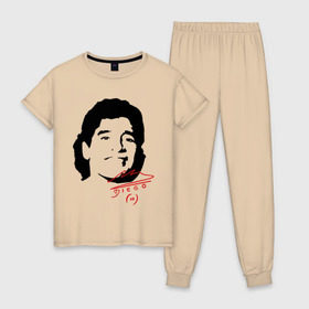 Женская пижама хлопок с принтом Diego Maradona в Новосибирске, 100% хлопок | брюки и футболка прямого кроя, без карманов, на брюках мягкая резинка на поясе и по низу штанин | diego maradona | footballplayer | аргентина | диего марадона | сборная аргентины