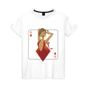 Женская футболка хлопок с принтом Буби в Новосибирске, 100% хлопок | прямой крой, круглый вырез горловины, длина до линии бедер, слегка спущенное плечо | азартные игры | буби | бубновый туз | бубны | карта | карточные игры | колода | масть | туз | туз бубей