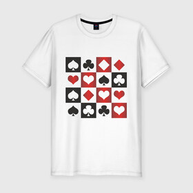 Мужская футболка премиум с принтом Квадрат мастей (2) в Новосибирске, 92% хлопок, 8% лайкра | приталенный силуэт, круглый вырез ворота, длина до линии бедра, короткий рукав | игральные карты | карточные игры | карты | колода | масти | масть