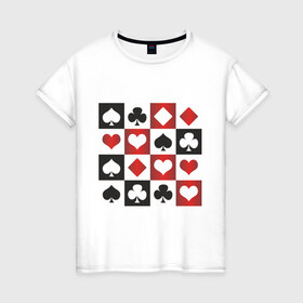 Женская футболка хлопок с принтом Квадрат мастей (2) в Новосибирске, 100% хлопок | прямой крой, круглый вырез горловины, длина до линии бедер, слегка спущенное плечо | игральные карты | карточные игры | карты | колода | масти | масть