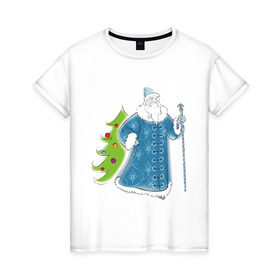 Женская футболка хлопок с принтом Мороз и елочка в Новосибирске, 100% хлопок | прямой крой, круглый вырез горловины, длина до линии бедер, слегка спущенное плечо | дед | дед  отморозок | дед мороз | елочка | ель | нг | новый год | отморозок