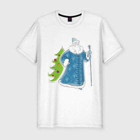 Мужская футболка премиум с принтом Мороз и елочка в Новосибирске, 92% хлопок, 8% лайкра | приталенный силуэт, круглый вырез ворота, длина до линии бедра, короткий рукав | дед | дед  отморозок | дед мороз | елочка | ель | нг | новый год | отморозок