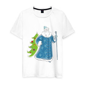 Мужская футболка хлопок с принтом Мороз и елочка в Новосибирске, 100% хлопок | прямой крой, круглый вырез горловины, длина до линии бедер, слегка спущенное плечо. | дед | дед  отморозок | дед мороз | елочка | ель | нг | новый год | отморозок