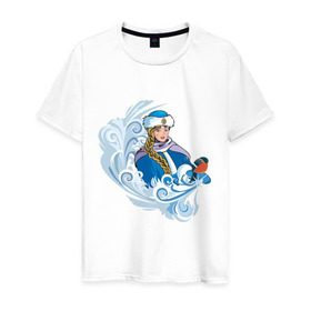Мужская футболка хлопок с принтом Снегурочка и метель в Новосибирске, 100% хлопок | прямой крой, круглый вырез горловины, длина до линии бедер, слегка спущенное плечо. | метель | нг | новый год | снегурка | снегурочка | снегурочка и метель