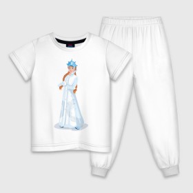 Детская пижама хлопок с принтом Снегурочка с кокардой в Новосибирске, 100% хлопок |  брюки и футболка прямого кроя, без карманов, на брюках мягкая резинка на поясе и по низу штанин
 | нг | новый год | снегурка | снегурочка