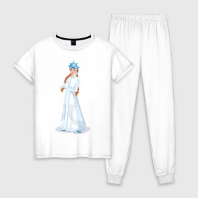 Женская пижама хлопок с принтом Снегурочка с кокардой в Новосибирске, 100% хлопок | брюки и футболка прямого кроя, без карманов, на брюках мягкая резинка на поясе и по низу штанин | нг | новый год | снегурка | снегурочка