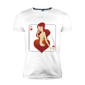 Мужская футболка премиум с принтом Черви в Новосибирске, 92% хлопок, 8% лайкра | приталенный силуэт, круглый вырез ворота, длина до линии бедра, короткий рукав | ace | poker | азартные игры | карты | колода | масть | покер | туз | черви | червовый туз