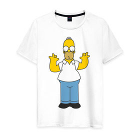 Мужская футболка хлопок с принтом Homer Simpson в Новосибирске, 100% хлопок | прямой крой, круглый вырез горловины, длина до линии бедер, слегка спущенное плечо. | 