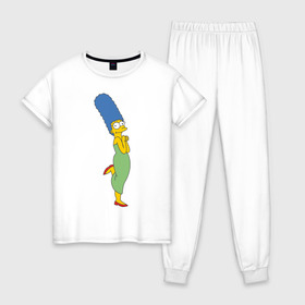 Женская пижама хлопок с принтом Marge Simpson в Новосибирске, 100% хлопок | брюки и футболка прямого кроя, без карманов, на брюках мягкая резинка на поясе и по низу штанин | simpsons | симпсоны | симсоны