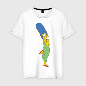 Мужская футболка хлопок с принтом Marge Simpson в Новосибирске, 100% хлопок | прямой крой, круглый вырез горловины, длина до линии бедер, слегка спущенное плечо. | simpsons | симпсоны | симсоны