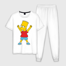 Мужская пижама хлопок с принтом Bart Simpson (2) в Новосибирске, 100% хлопок | брюки и футболка прямого кроя, без карманов, на брюках мягкая резинка на поясе и по низу штанин
 | simpsons | барт | барт симпсон | симсоны | симспоны