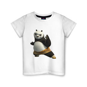 Детская футболка хлопок с принтом Кунг фу Панда (2) в Новосибирске, 100% хлопок | круглый вырез горловины, полуприлегающий силуэт, длина до линии бедер | панда