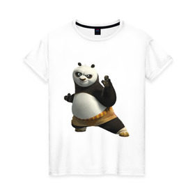 Женская футболка хлопок с принтом Кунг фу Панда (2) в Новосибирске, 100% хлопок | прямой крой, круглый вырез горловины, длина до линии бедер, слегка спущенное плечо | Тематика изображения на принте: панда