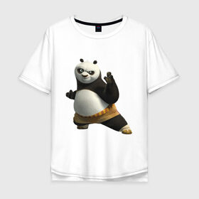 Мужская футболка хлопок Oversize с принтом Кунг фу Панда (2) в Новосибирске, 100% хлопок | свободный крой, круглый ворот, “спинка” длиннее передней части | Тематика изображения на принте: панда