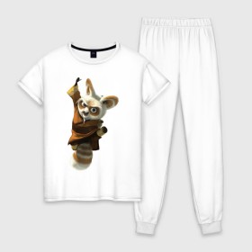Женская пижама хлопок с принтом Кунг фу Панда (11) в Новосибирске, 100% хлопок | брюки и футболка прямого кроя, без карманов, на брюках мягкая резинка на поясе и по низу штанин | Тематика изображения на принте: kung fu panda | panda | кунг фу | кунг фу панда
