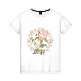 Женская футболка хлопок с принтом Rose в Новосибирске, 100% хлопок | прямой крой, круглый вырез горловины, длина до линии бедер, слегка спущенное плечо | букет | девушкам | растение | розы | цветочки | цветы