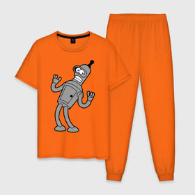 Мужская пижама хлопок с принтом Futurama (4) в Новосибирске, 100% хлопок | брюки и футболка прямого кроя, без карманов, на брюках мягкая резинка на поясе и по низу штанин
 | bender | futurama | бендер | футурама