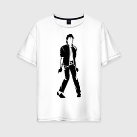Женская футболка хлопок Oversize с принтом Майкл Джексон (9) в Новосибирске, 100% хлопок | свободный крой, круглый ворот, спущенный рукав, длина до линии бедер
 | michael jackson | зщз | король | майкл джексон | поп