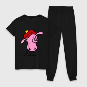 Женская пижама хлопок с принтом Свин в Новосибирске, 100% хлопок | брюки и футболка прямого кроя, без карманов, на брюках мягкая резинка на поясе и по низу штанин | поросенок | свин | свинка | свинья