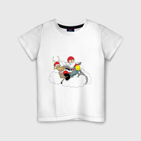 Детская футболка хлопок с принтом Санта-байкер в Новосибирске, 100% хлопок | круглый вырез горловины, полуприлегающий силуэт, длина до линии бедер | Тематика изображения на принте: 2012 | new year | дед | дед мороз | нг | новый 2012 | новый год | олень | санта | санта клаус