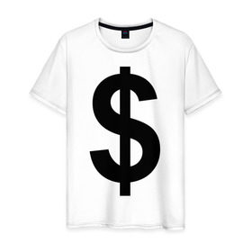 Мужская футболка хлопок с принтом знак доллара $ в Новосибирске, 100% хлопок | прямой крой, круглый вырез горловины, длина до линии бедер, слегка спущенное плечо. | Тематика изображения на принте: dollar | бабло | бакс | валюта | деньги | доллар | знак доллара