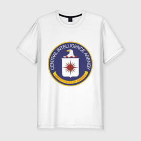 Мужская футболка премиум с принтом ЦРУ в Новосибирске, 92% хлопок, 8% лайкра | приталенный силуэт, круглый вырез ворота, длина до линии бедра, короткий рукав | central intelligence agency | cia | спецслужбы сша | центральное разведывательное управление | цру