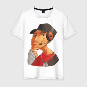 Мужская футболка хлопок с принтом Scout face - TF2 в Новосибирске, 100% хлопок | прямой крой, круглый вырез горловины, длина до линии бедер, слегка спущенное плечо. | team fortress 2 | tf2 | разведчик