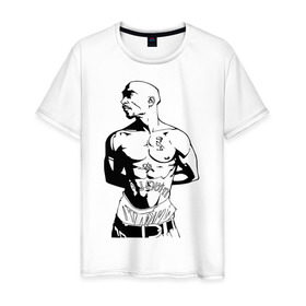 Мужская футболка хлопок с принтом 2pac (2) в Новосибирске, 100% хлопок | прямой крой, круглый вырез горловины, длина до линии бедер, слегка спущенное плечо. | Тематика изображения на принте: rap | tupac