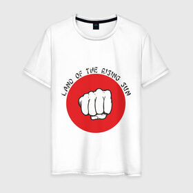 Мужская футболка хлопок с принтом Страна восходящего солнца в Новосибирске, 100% хлопок | прямой крой, круглый вырез горловины, длина до линии бедер, слегка спущенное плечо. | land of the rising sun | кулак | страна восходящего солнца | флаг японии | япония