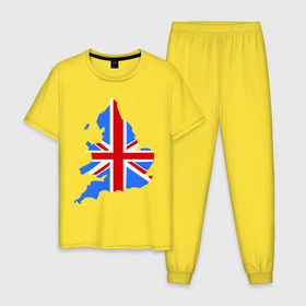 Мужская пижама хлопок с принтом Карта Англии в Новосибирске, 100% хлопок | брюки и футболка прямого кроя, без карманов, на брюках мягкая резинка на поясе и по низу штанин
 | england | gb | uk | британия | британский флаг | карта англии | флаги
