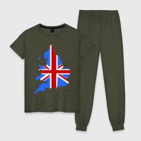 Женская пижама хлопок с принтом Карта Англии в Новосибирске, 100% хлопок | брюки и футболка прямого кроя, без карманов, на брюках мягкая резинка на поясе и по низу штанин | england | gb | uk | британия | британский флаг | карта англии | флаги