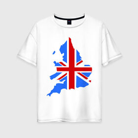 Женская футболка хлопок Oversize с принтом Карта Англии в Новосибирске, 100% хлопок | свободный крой, круглый ворот, спущенный рукав, длина до линии бедер
 | england | gb | uk | британия | британский флаг | карта англии | флаги