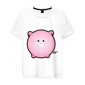Мужская футболка хлопок с принтом Cute Puffy Animals (2) в Новосибирске, 100% хлопок | прямой крой, круглый вырез горловины, длина до линии бедер, слегка спущенное плечо. | cute puffy animals | животные | милые надутые | поросенок | свинка | свинья | хрюн | хрюшка