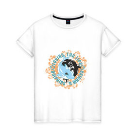 Женская футболка хлопок с принтом Дельфины в Новосибирске, 100% хлопок | прямой крой, круглый вырез горловины, длина до линии бедер, слегка спущенное плечо | графика | дельфин | дельфины | животные | млекопитающие | принт