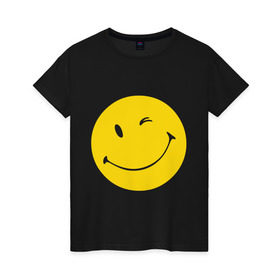 Женская футболка хлопок с принтом Smiles в Новосибирске, 100% хлопок | прямой крой, круглый вырез горловины, длина до линии бедер, слегка спущенное плечо | smiles | подмигивающий смайлик | смайл | смайлик | улыбающейся смайлик | улыбка
