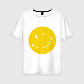 Женская футболка хлопок Oversize с принтом Smiles в Новосибирске, 100% хлопок | свободный крой, круглый ворот, спущенный рукав, длина до линии бедер
 | smiles | подмигивающий смайлик | смайл | смайлик | улыбающейся смайлик | улыбка