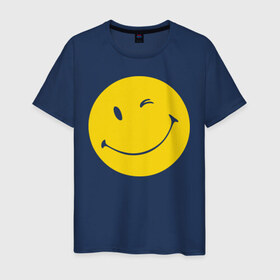 Мужская футболка хлопок с принтом Smiles в Новосибирске, 100% хлопок | прямой крой, круглый вырез горловины, длина до линии бедер, слегка спущенное плечо. | smiles | подмигивающий смайлик | смайл | смайлик | улыбающейся смайлик | улыбка