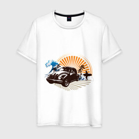 Мужская футболка хлопок с принтом Surf (4) в Новосибирске, 100% хлопок | прямой крой, круглый вырез горловины, длина до линии бедер, слегка спущенное плечо. | Тематика изображения на принте: 