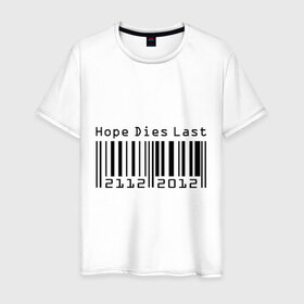 Мужская футболка хлопок с принтом Hope в Новосибирске, 100% хлопок | прямой крой, круглый вырез горловины, длина до линии бедер, слегка спущенное плечо. | hope | hope dies last | надежда | надежда умирает последней | штрих код