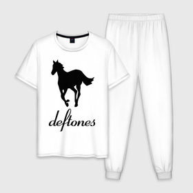 Мужская пижама хлопок с принтом Deftones (3) в Новосибирске, 100% хлопок | брюки и футболка прямого кроя, без карманов, на брюках мягкая резинка на поясе и по низу штанин
 | дефтонс | лошадь | музыка | рок | эмблема deftones