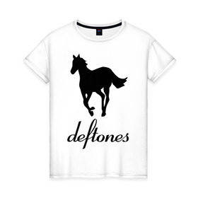 Женская футболка хлопок с принтом Deftones (3) в Новосибирске, 100% хлопок | прямой крой, круглый вырез горловины, длина до линии бедер, слегка спущенное плечо | дефтонс | лошадь | музыка | рок | эмблема deftones