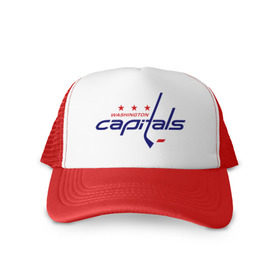 Кепка тракер с сеткой с принтом Washington Capitals в Новосибирске, трикотажное полотно; задняя часть — сетка | длинный козырек, универсальный размер, пластиковая застежка | washington capitals | вашингтон капиталс | лига | нхл | хокей | хоккей