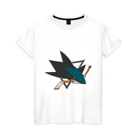 Женская футболка хлопок с принтом San Jose Sharks в Новосибирске, 100% хлопок | прямой крой, круглый вырез горловины, длина до линии бедер, слегка спущенное плечо | национальная хоккейная лига | нхл | сан хосе шаркс