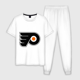 Мужская пижама хлопок с принтом Philadelphia Flyers в Новосибирске, 100% хлопок | брюки и футболка прямого кроя, без карманов, на брюках мягкая резинка на поясе и по низу штанин
 | Тематика изображения на принте: hockey | nhl | национальная лига | нхл | филадельфия флаерс | хокей | хоккей