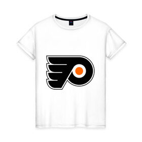Женская футболка хлопок с принтом Philadelphia Flyers в Новосибирске, 100% хлопок | прямой крой, круглый вырез горловины, длина до линии бедер, слегка спущенное плечо | hockey | nhl | национальная лига | нхл | филадельфия флаерс | хокей | хоккей