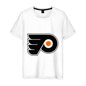 Мужская футболка хлопок с принтом Philadelphia Flyers в Новосибирске, 100% хлопок | прямой крой, круглый вырез горловины, длина до линии бедер, слегка спущенное плечо. | Тематика изображения на принте: hockey | nhl | национальная лига | нхл | филадельфия флаерс | хокей | хоккей