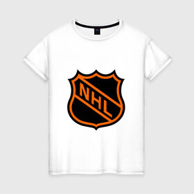 Женская футболка хлопок с принтом NHL в Новосибирске, 100% хлопок | прямой крой, круглый вырез горловины, длина до линии бедер, слегка спущенное плечо | национальная хоккейная лига | нхл