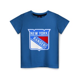 Детская футболка хлопок с принтом New York Rangers в Новосибирске, 100% хлопок | круглый вырез горловины, полуприлегающий силуэт, длина до линии бедер | Тематика изображения на принте: new york rangers | nhl | национальная хоккейная лига | нью йорк рейнджерс | хоккей | хоккейная лига