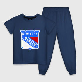 Детская пижама хлопок с принтом New York Rangers в Новосибирске, 100% хлопок |  брюки и футболка прямого кроя, без карманов, на брюках мягкая резинка на поясе и по низу штанин
 | Тематика изображения на принте: new york rangers | nhl | национальная хоккейная лига | нью йорк рейнджерс | хоккей | хоккейная лига